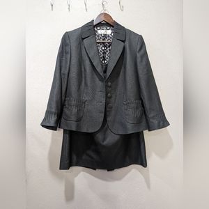Tahari charcoal ladies suit 3/4 length sleeve.